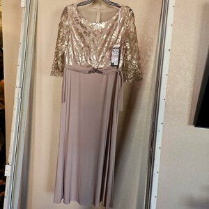 EVA 3163 2XL LONG FORMAL EVENING GOWN SEQUINS 3/4 SLEEVE BELTED GOLD COCOA